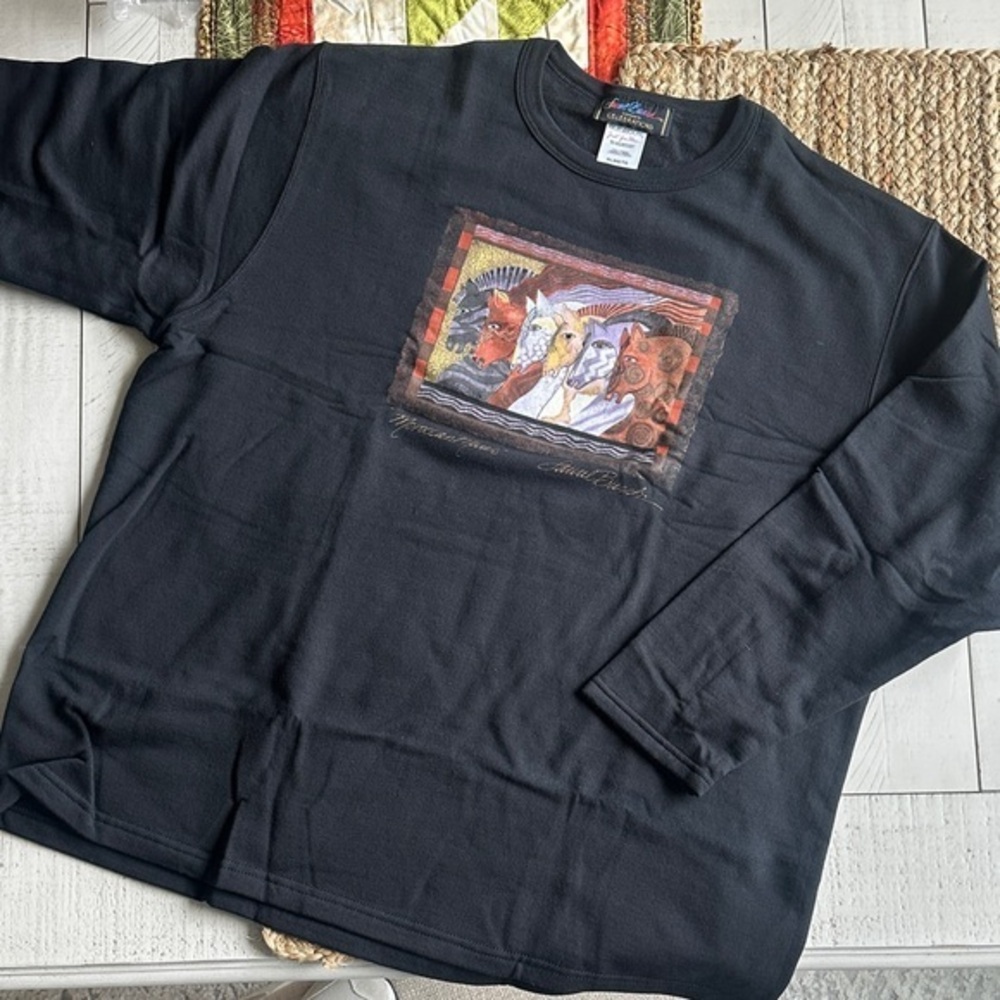 NWT Laurel Burch Black Sweatshirt moroccan mares size XL
